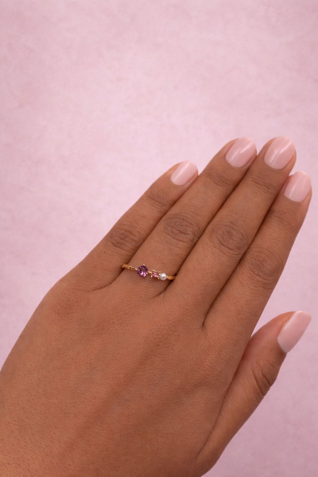 Pascale Ring - Gold-plated ring with cubic zirconia and decorative pearls - Size 55
