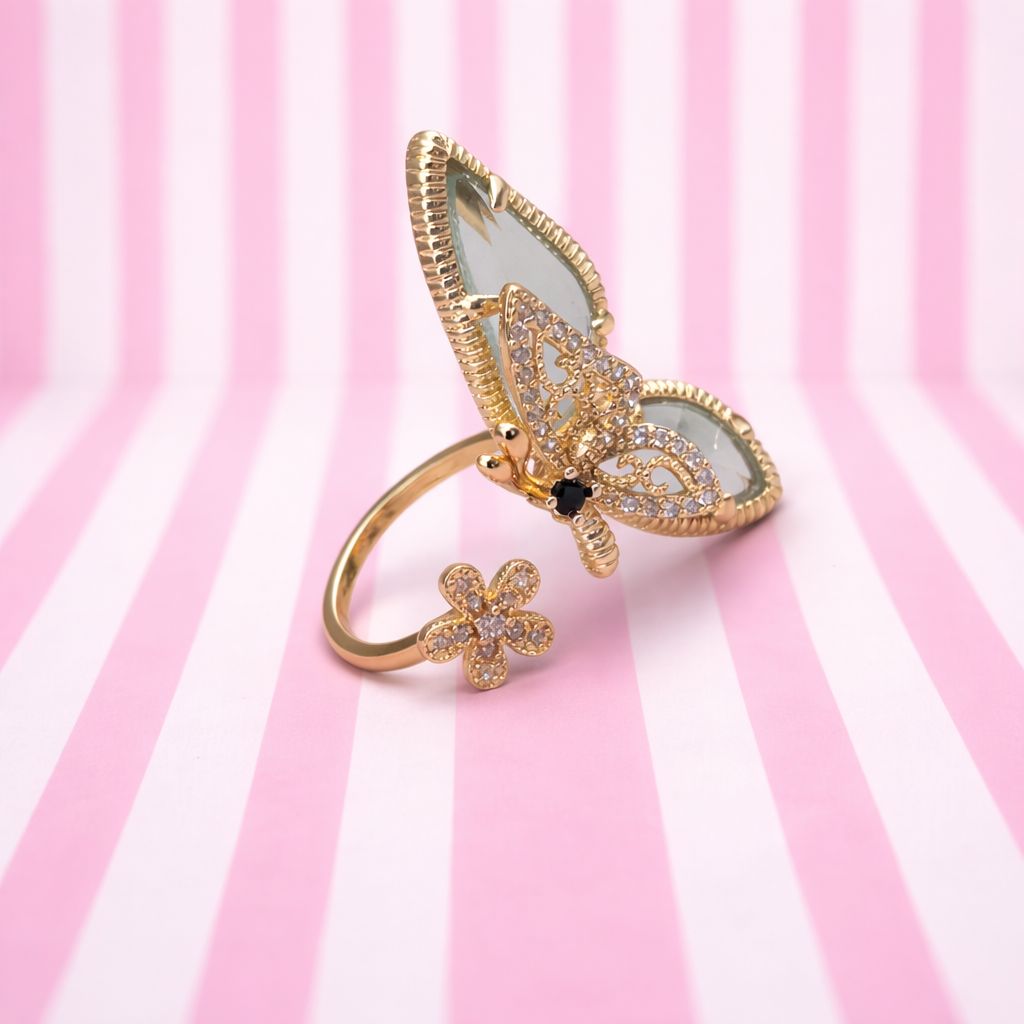 Sapphira Ring - Adjustable gold-plated butterfly ring - Zircon - Trendy design
