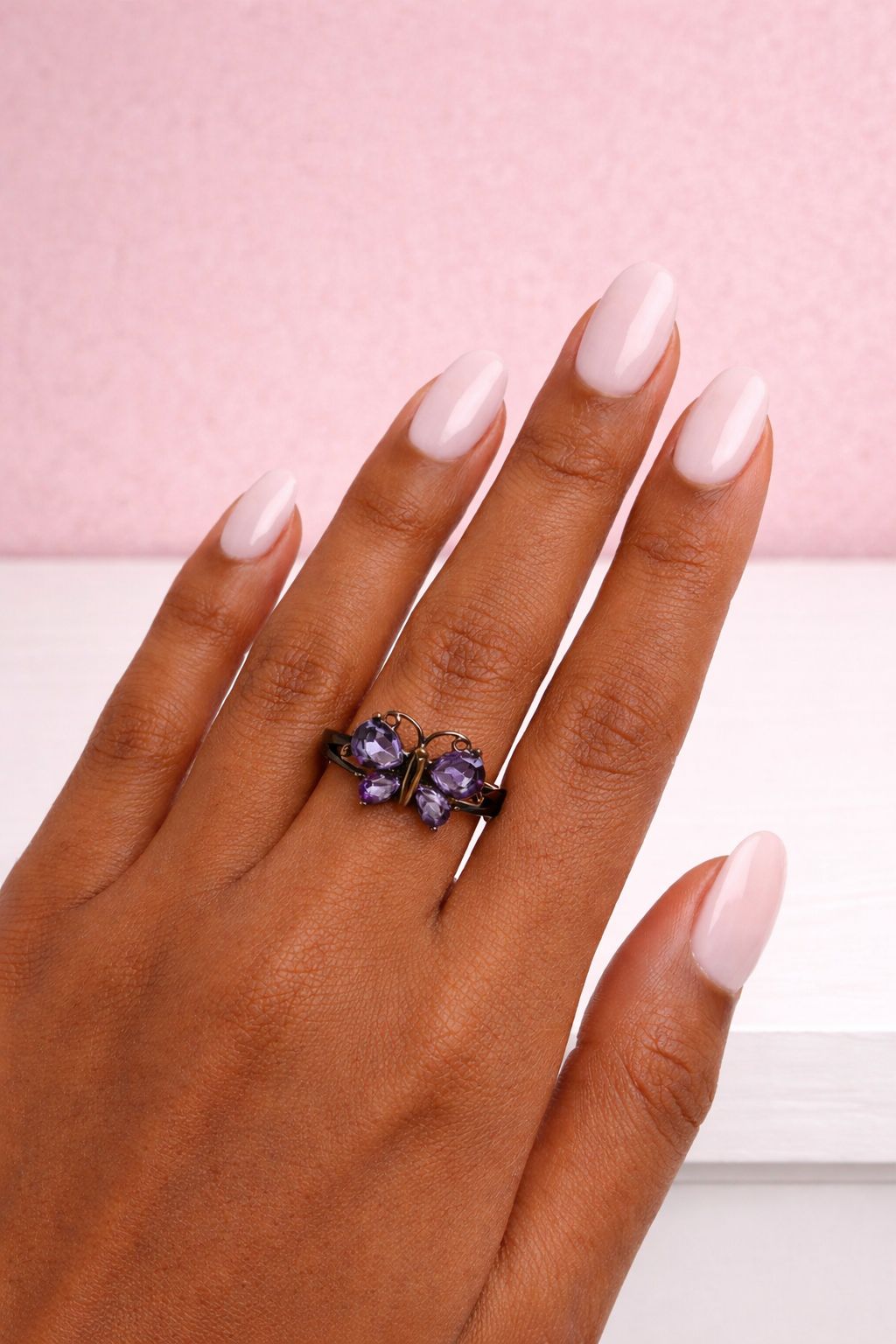 Violea Ring - Titanium steel butterfly ring with amethyst-effect stone - Delicate and feminine elegance