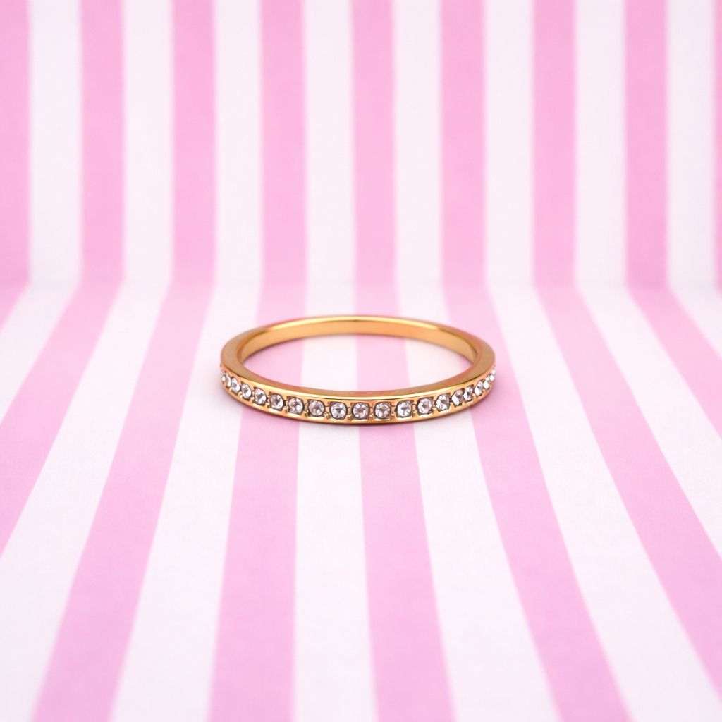 Jaqueline Ring - Thin gold-plated ring with cubic zirconia - Size 57