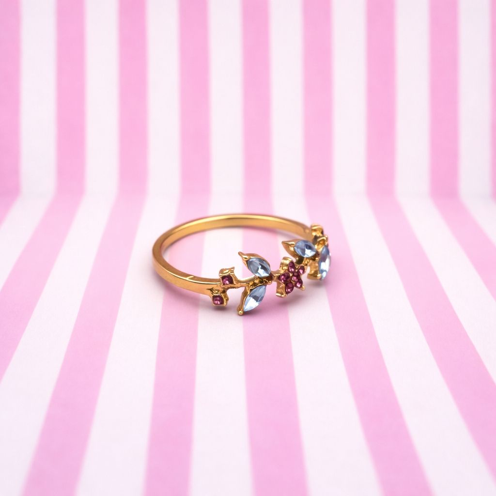 Rania ring - timeless elegance, golden flowers with cubic zirconia petals - Size 55