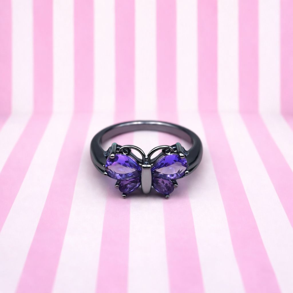 Violea Ring - Titanium steel butterfly ring with amethyst-effect stone - Delicate and feminine elegance